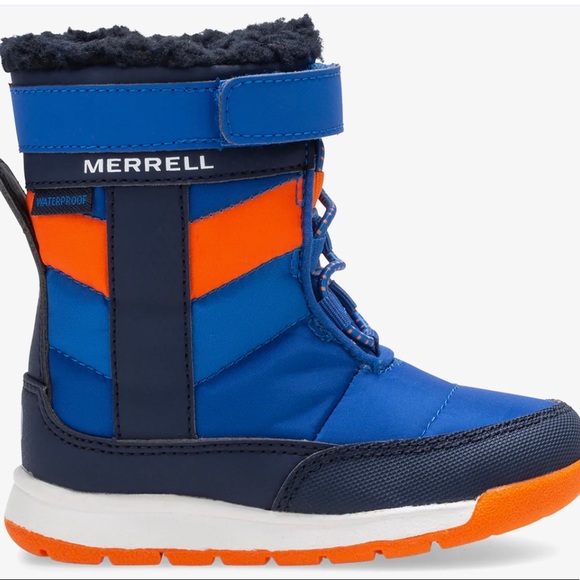 Merrell Alpine Puffer Waterproof Jr. Snow Boots Blue Orange Size 4 Little Kids
